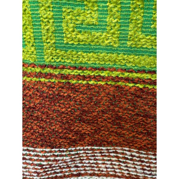 Vtg Fabric Panel Green Brown White Fretwork Pattern Stripes Jute Chenille 82x45" - Picture 5 of 11